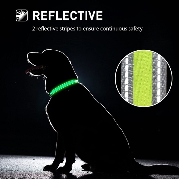 Eversunn Gray LED Dog Collar, USB Rechargeable Waterproof Reflective - Large - Picture 4 of 9